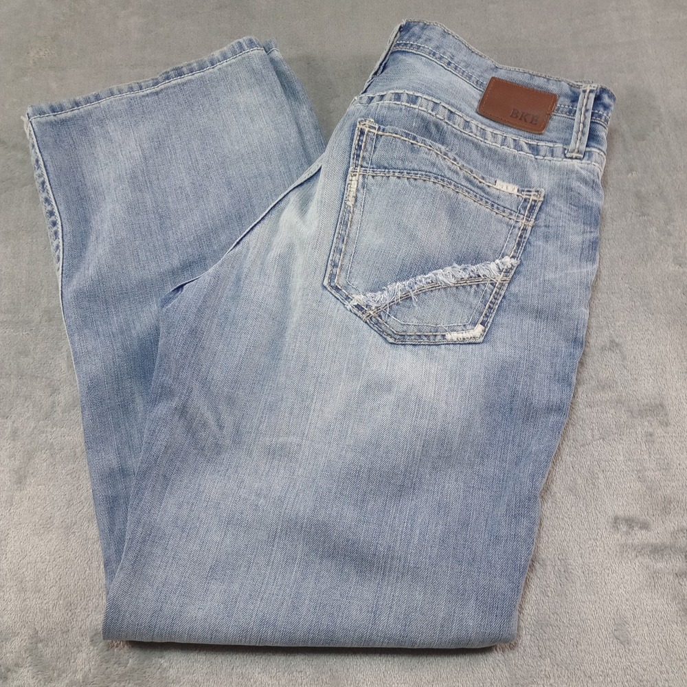 BKE Buckle Seth Jeans Mens Sz 33 x‎ 31 Blue Grunge Denim Distressed Straight Y2K